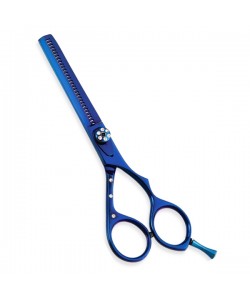 Thinning Scissor. Double Blade Teeth. Plastic Handle. Satin Finish.